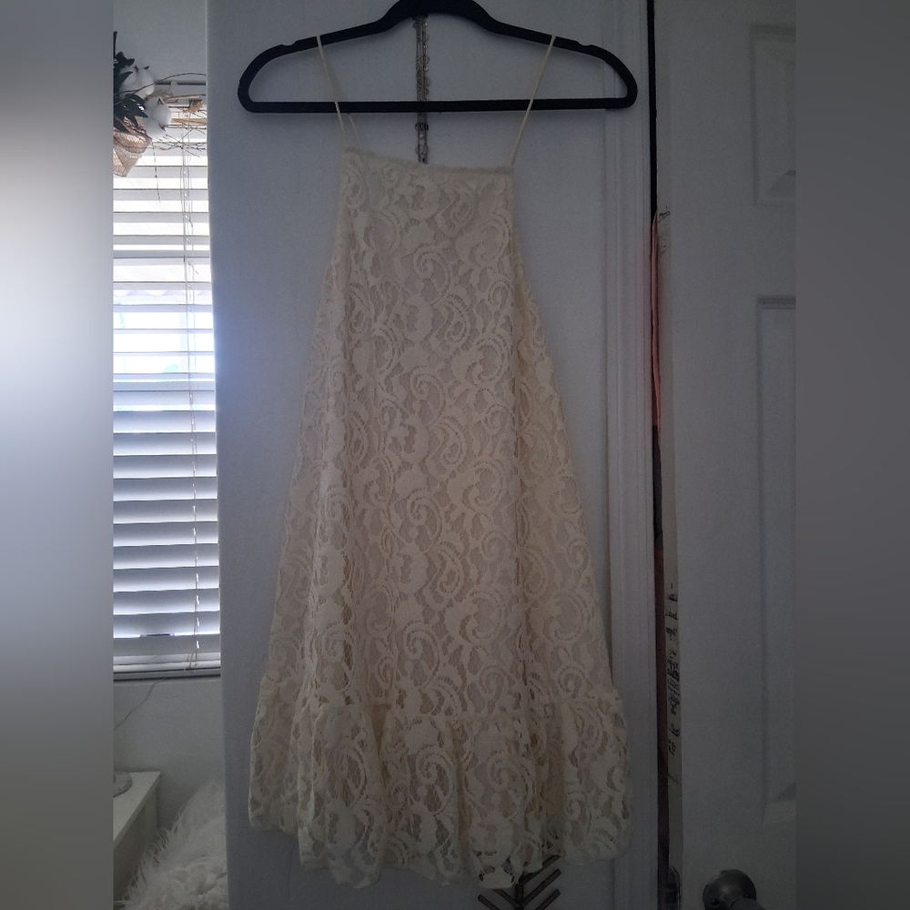Free People Strapless Lace Dress in Cream